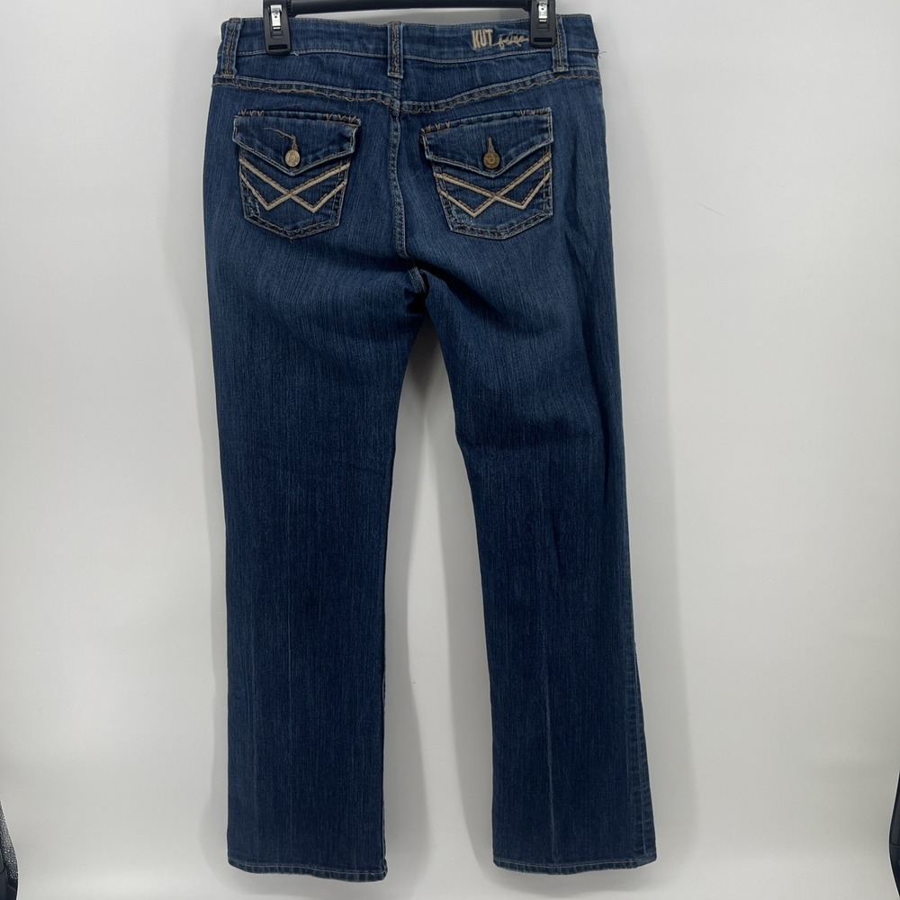 KUT From The Cloth Thick Stitch Flare Blue Jeans Size 8 Distressed
